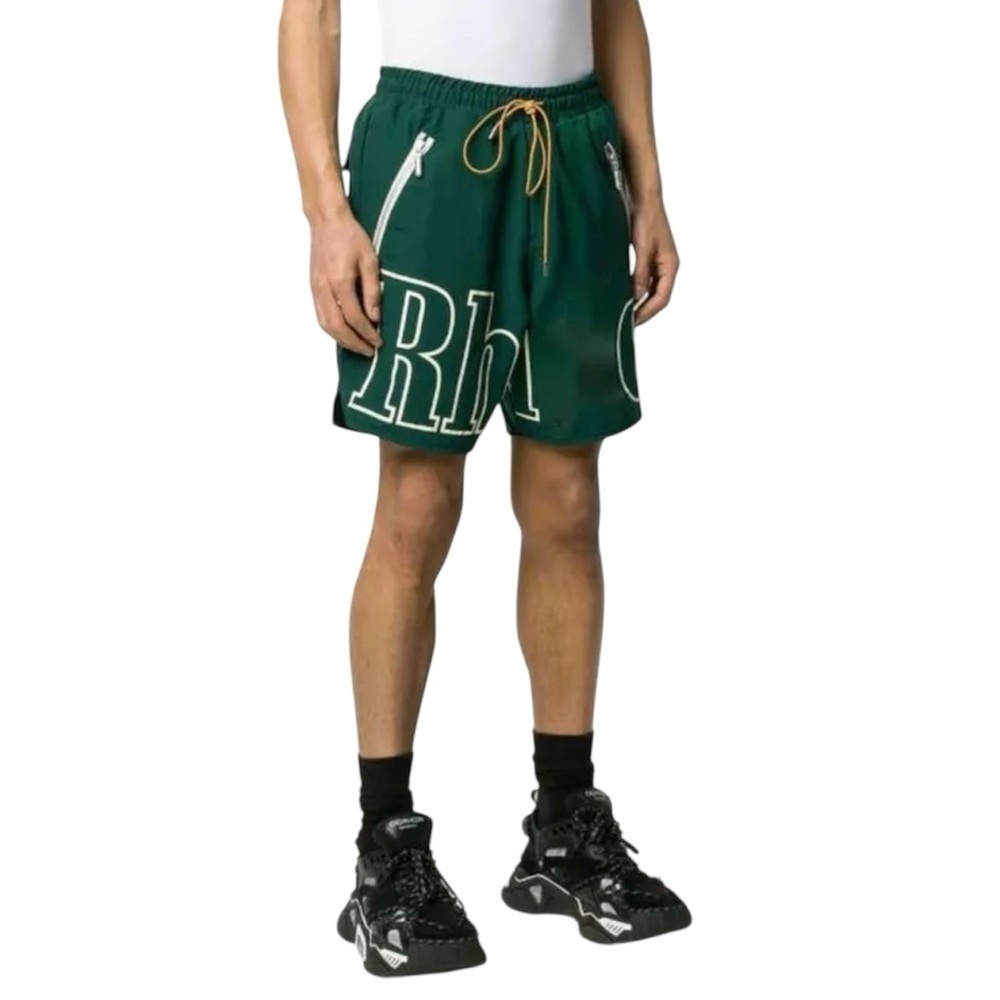 Rhude Green Athletic Shorts with Bold Graphics